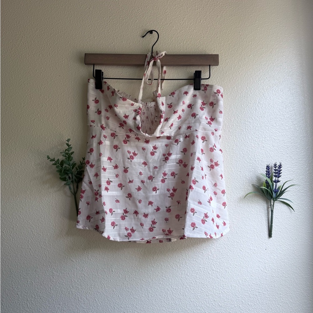 Floral Halter Top in White and Pink